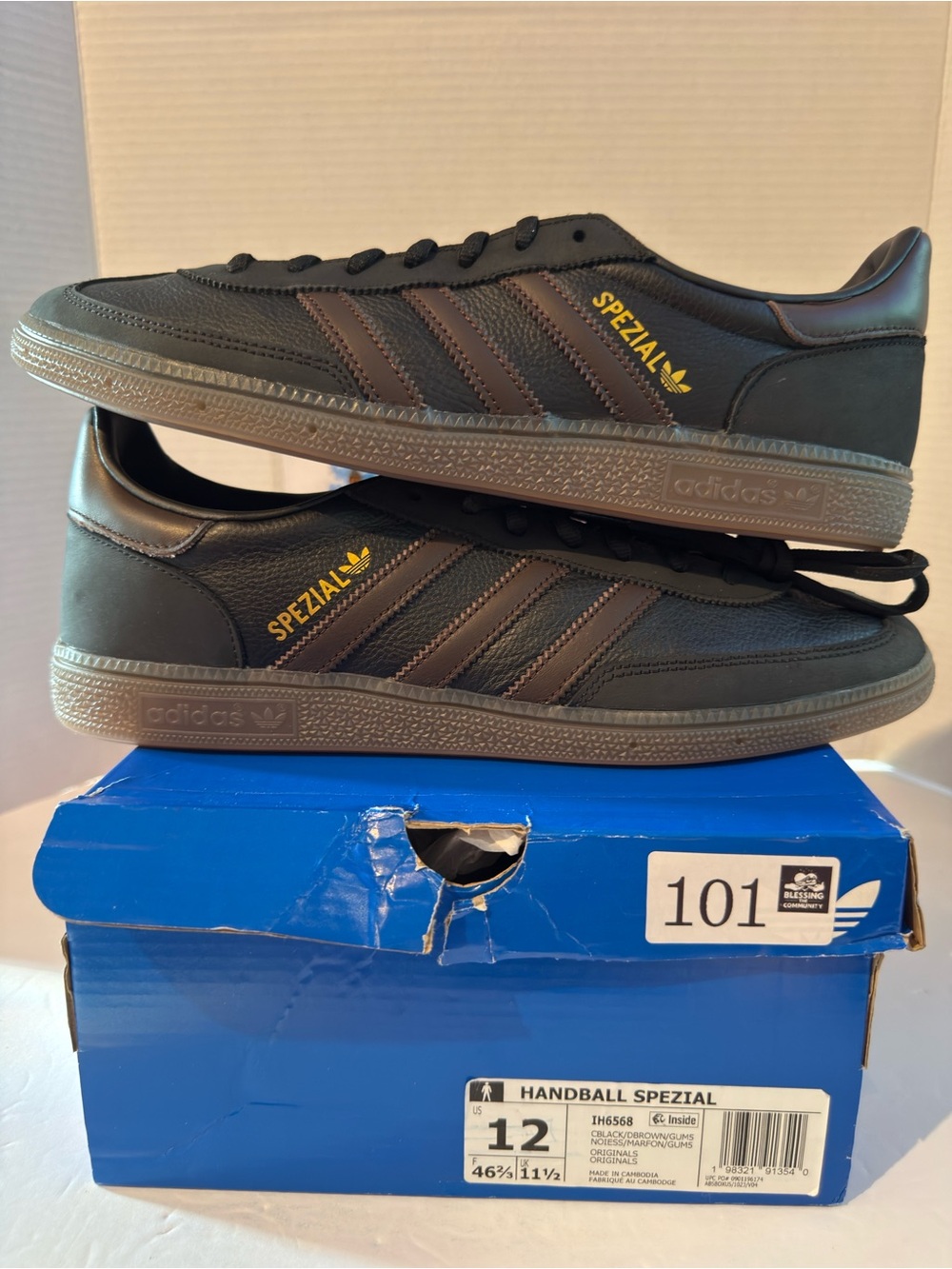 adidas Black and Brown Spezial Low-Top Sneakers with Yellow Accents